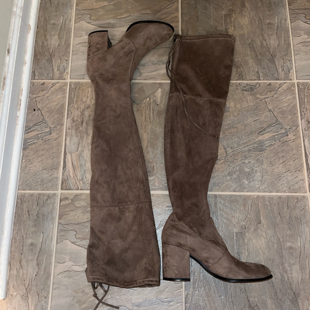 Tan thigh high boots